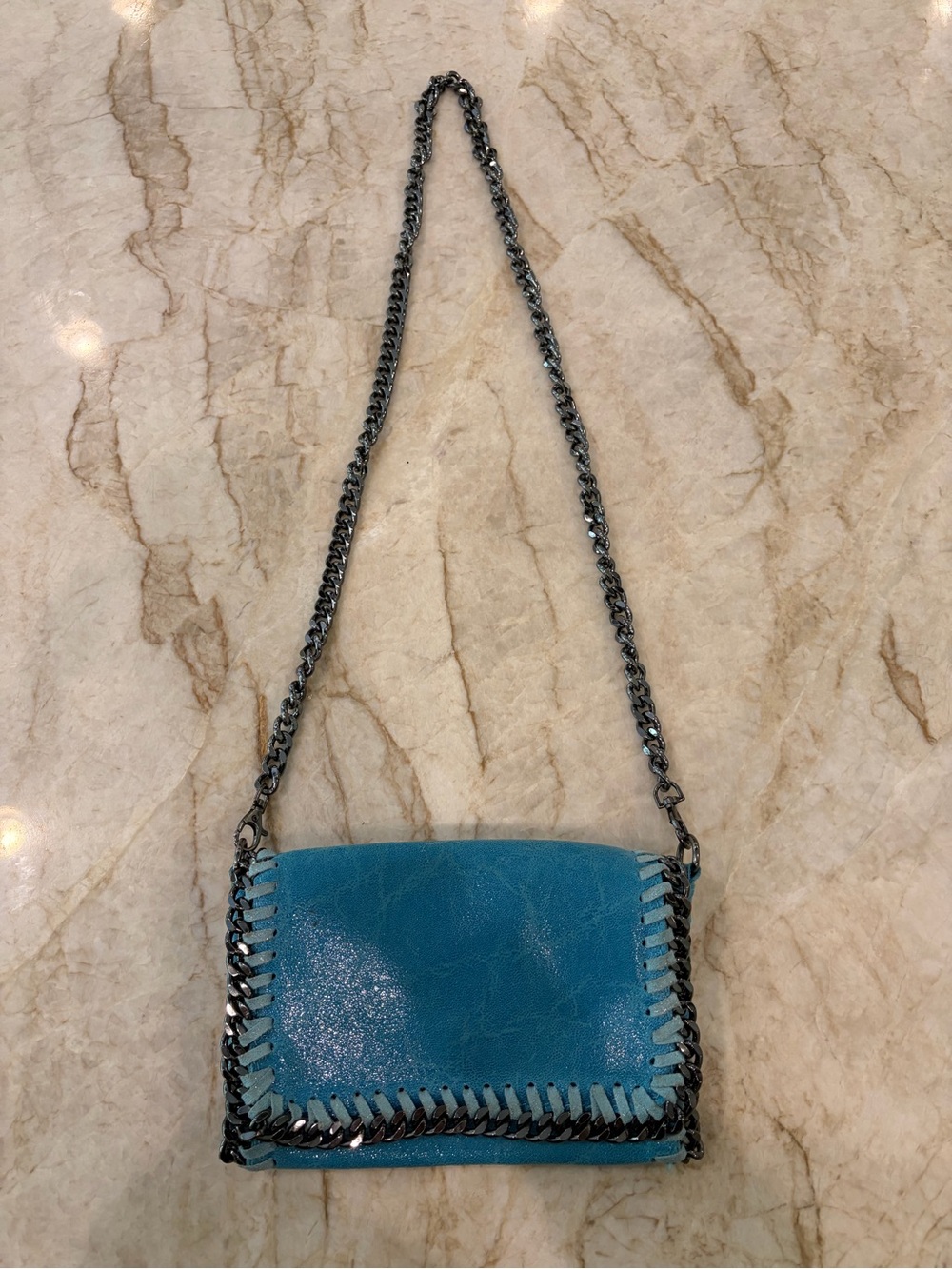 Sofia Blue Chain-Trim Shoulder Bag